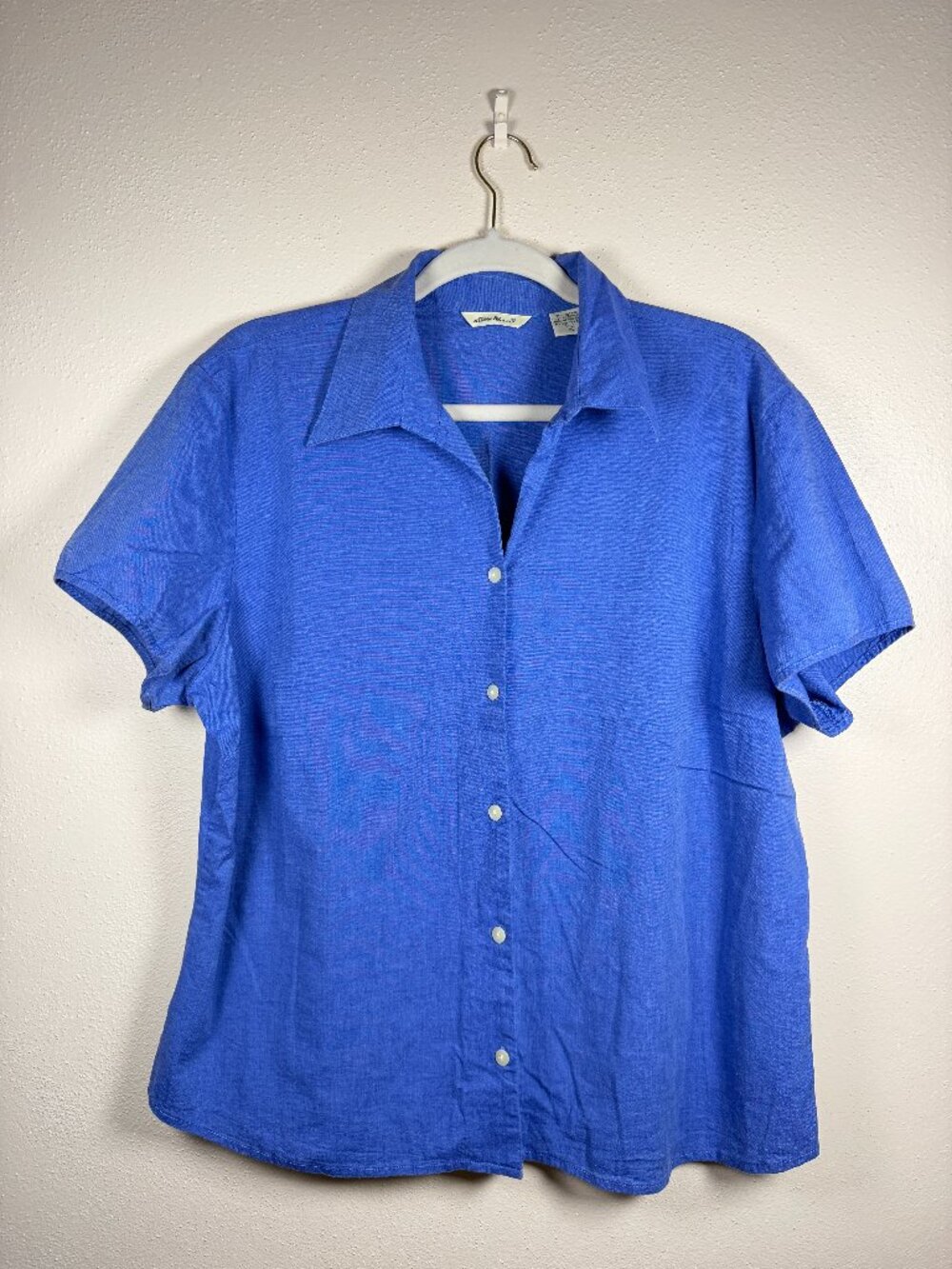 Vintage Eddie Bauer Button Down Shirt Blue XL Tall Cotton Short Sleeve